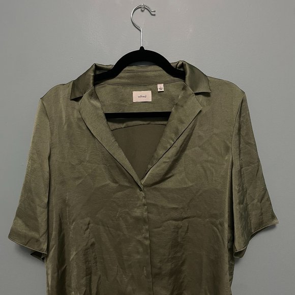 SHORT-SLEVEE SATIN BUTTON-UP BLOUSE - Picture 2 of 7
